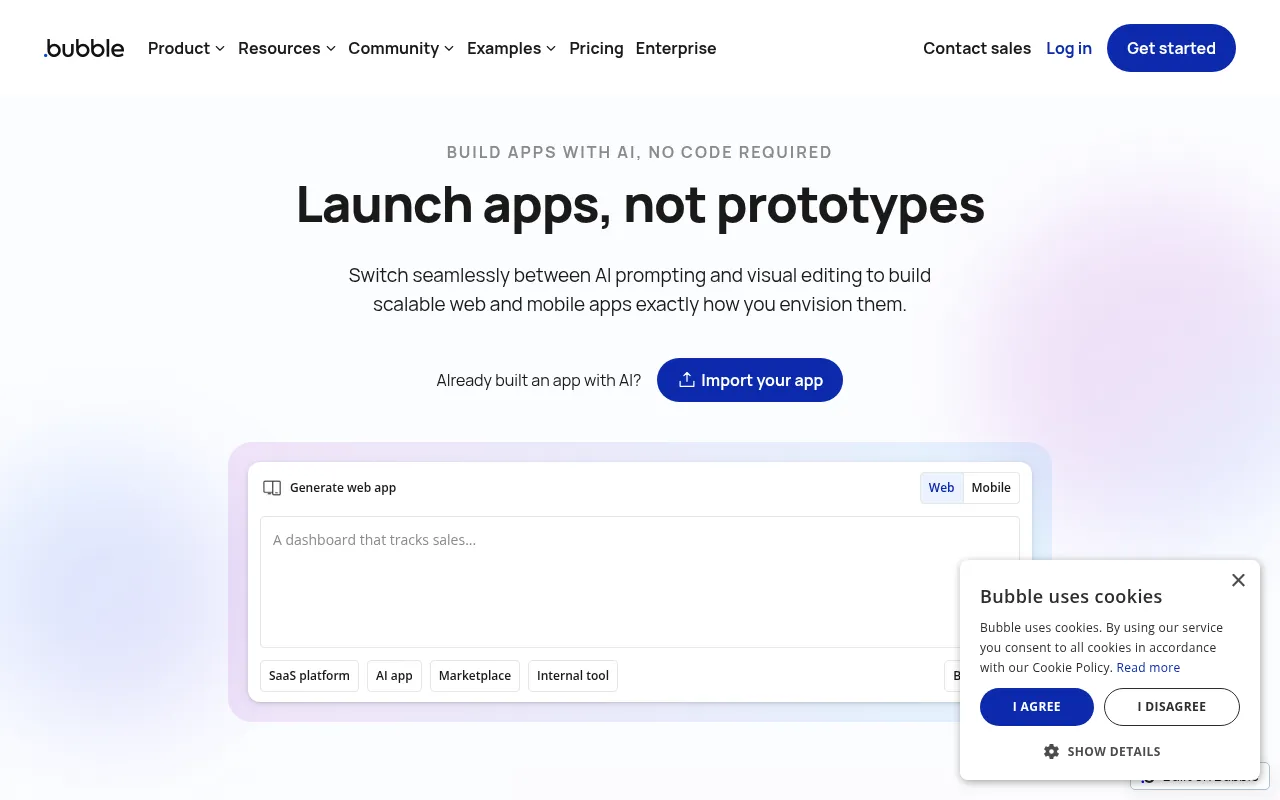 Bubble homepage screenshot