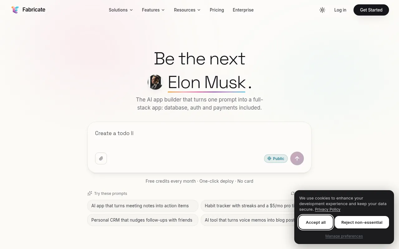Fabricate homepage screenshot