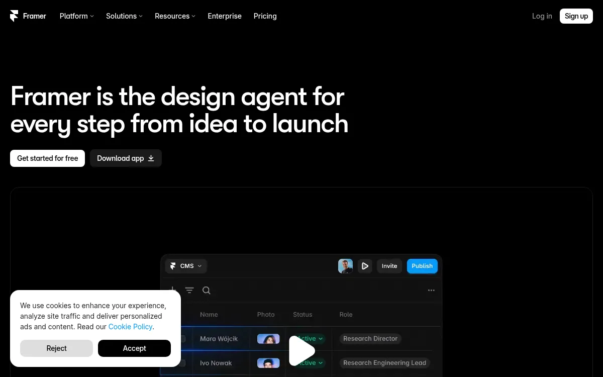 Framer homepage screenshot