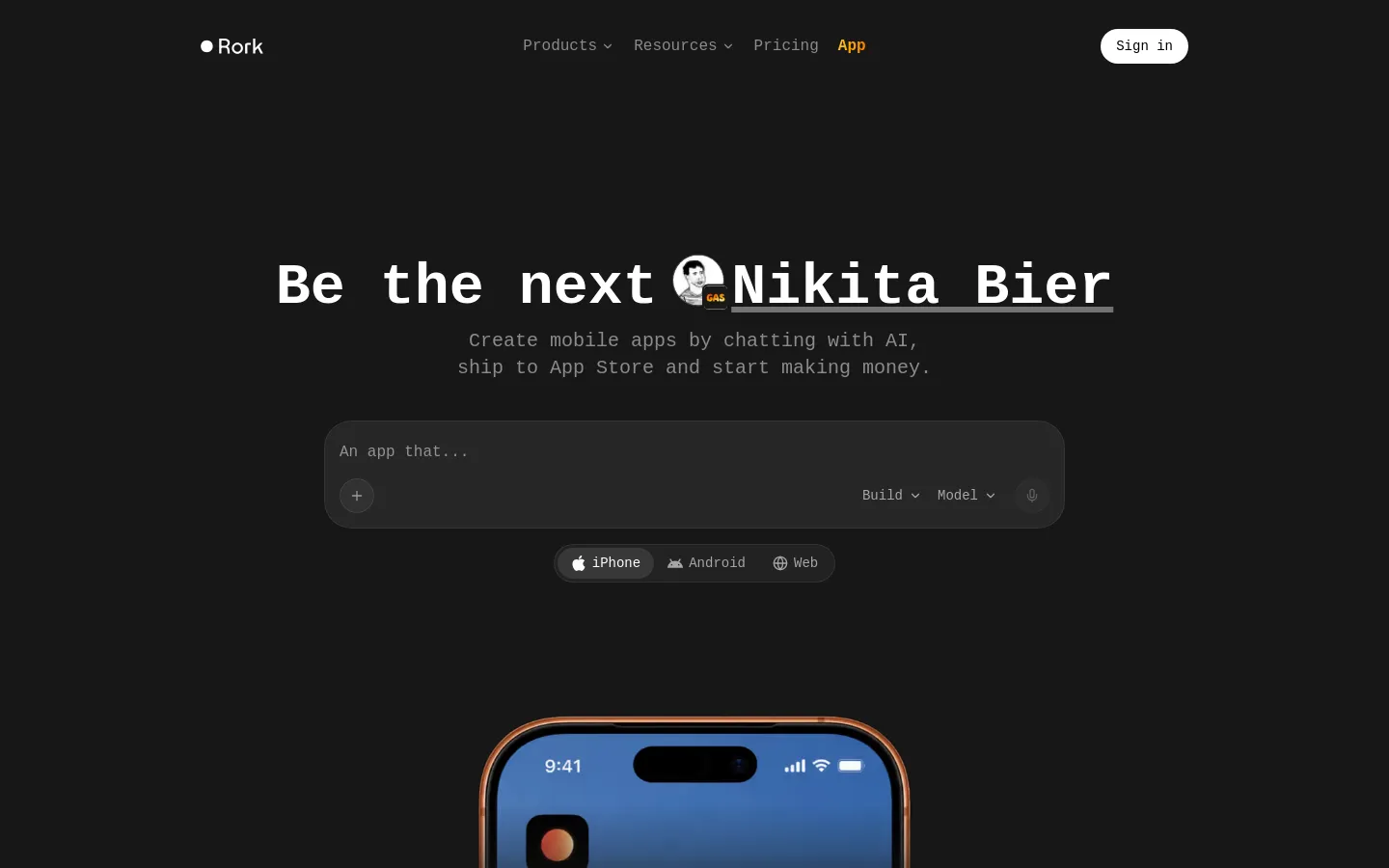Rork homepage screenshot