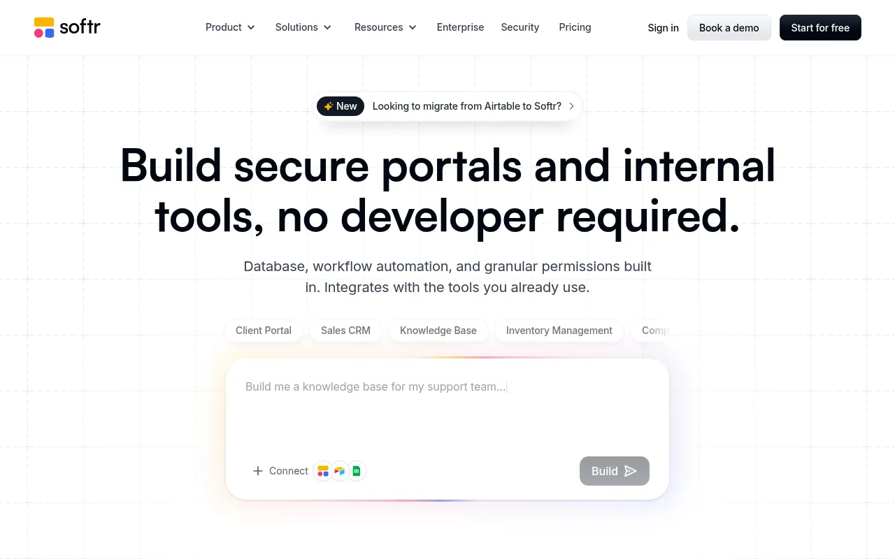 Softr homepage screenshot