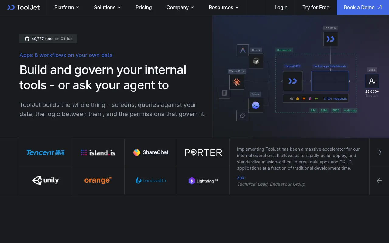 ToolJet homepage screenshot