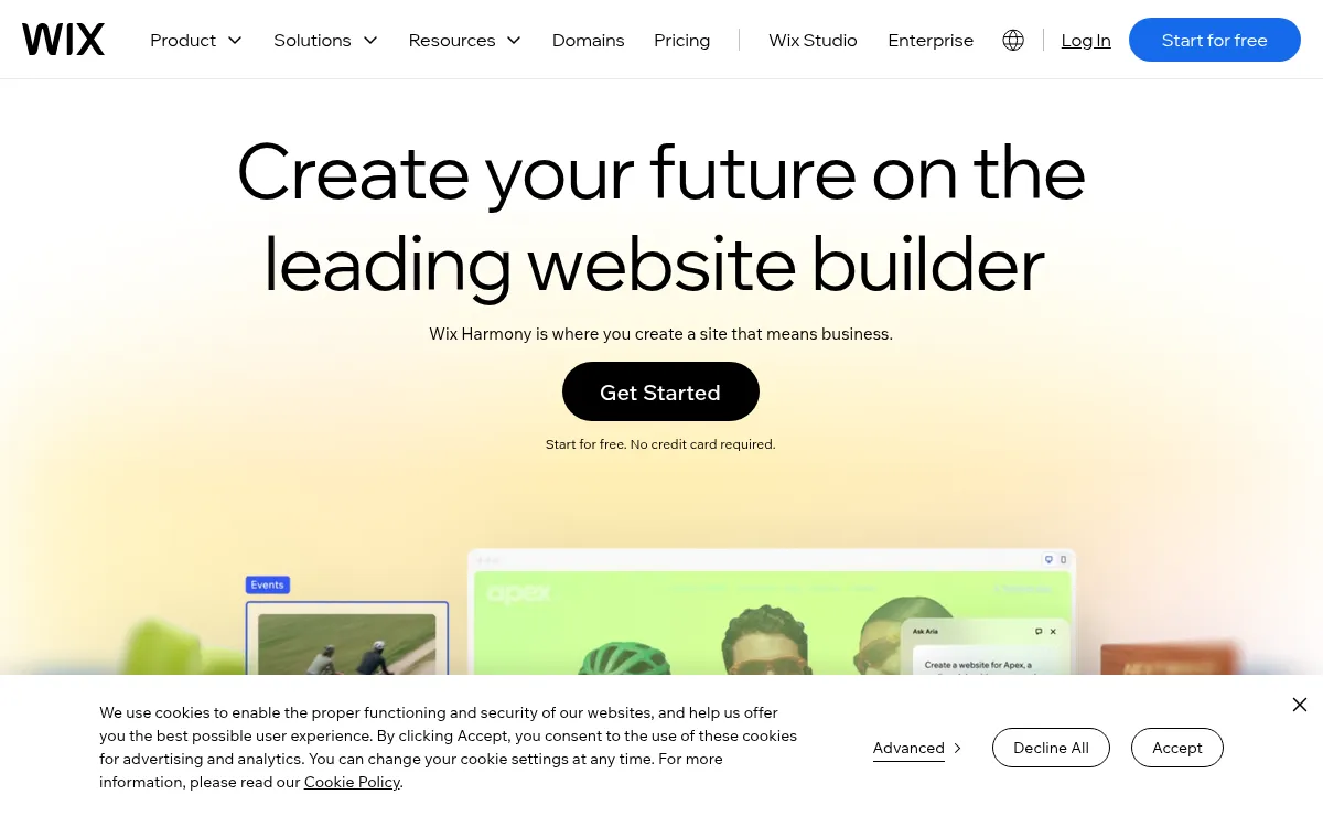 Wix homepage screenshot