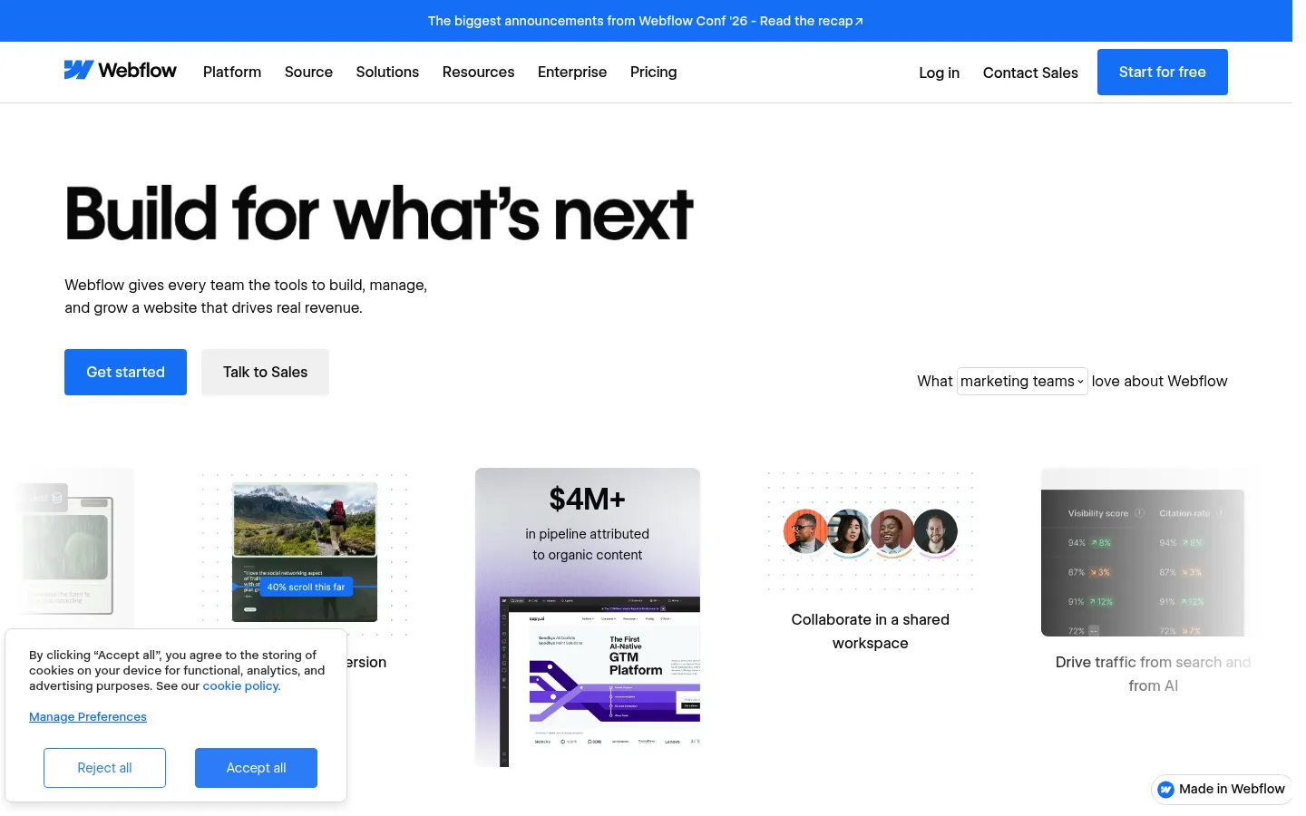 Webflow homepage screenshot